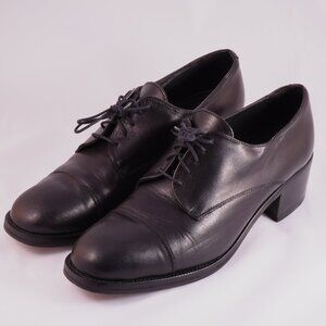 Charles David Black Leather Oxford Shoes Size 10 Lace Up Cap Toe Spain